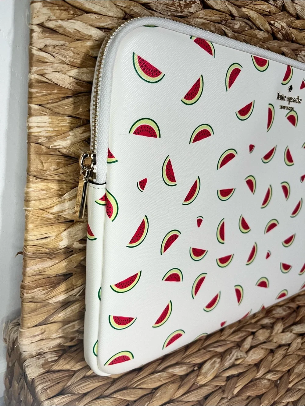 kate spade white watermelon print laptop bag with red & green - like new